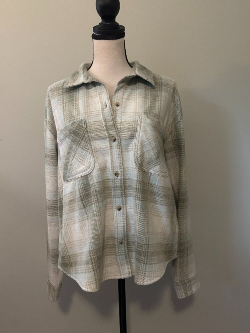 Clearance Beachlunchlounge Sage Plaid Flannel Shirt M
